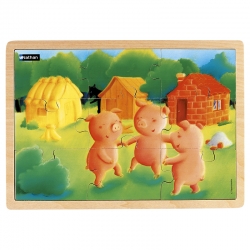 Puzzle bois 9 pièces - Les 3 Petits Cochons